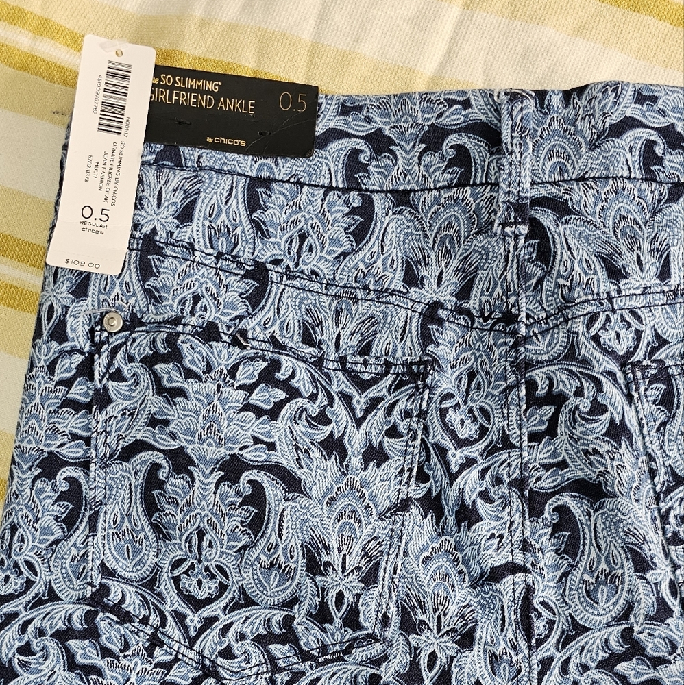 Chico's Navy and White Patterned Skinny Jeans - Picture 2 of 8